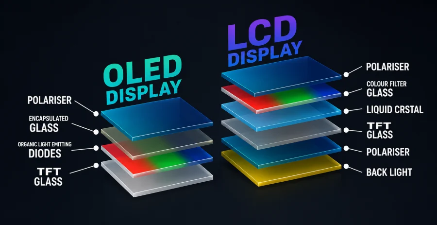 OLED vs LCD Layers Comparison
